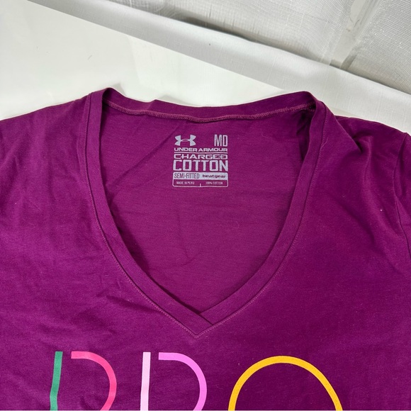 UNDER ARMOUR top HEATGEAR performance cotton shirt new purple semi fitted M - Picture 4 of 7